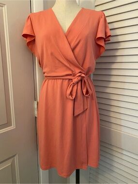 Nine West Coral Wrap-Style Dress with Tie- Size Large